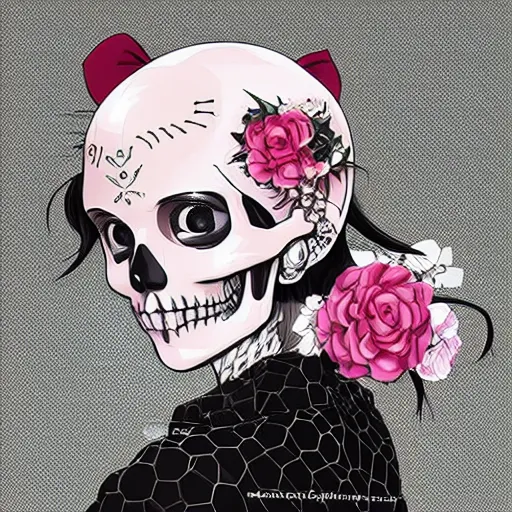 Image similar to anime manga skull portrait young woman skeleton, hello kitty, elegant, highly detailed, digital art, art by JC Leyendecker and sachin teng