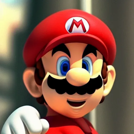 Prompt: a close up of mario's face ( live action, good high detailed face )