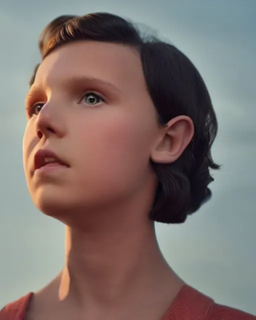 Image similar to Millie Bobby Brown made of fire, cinematic