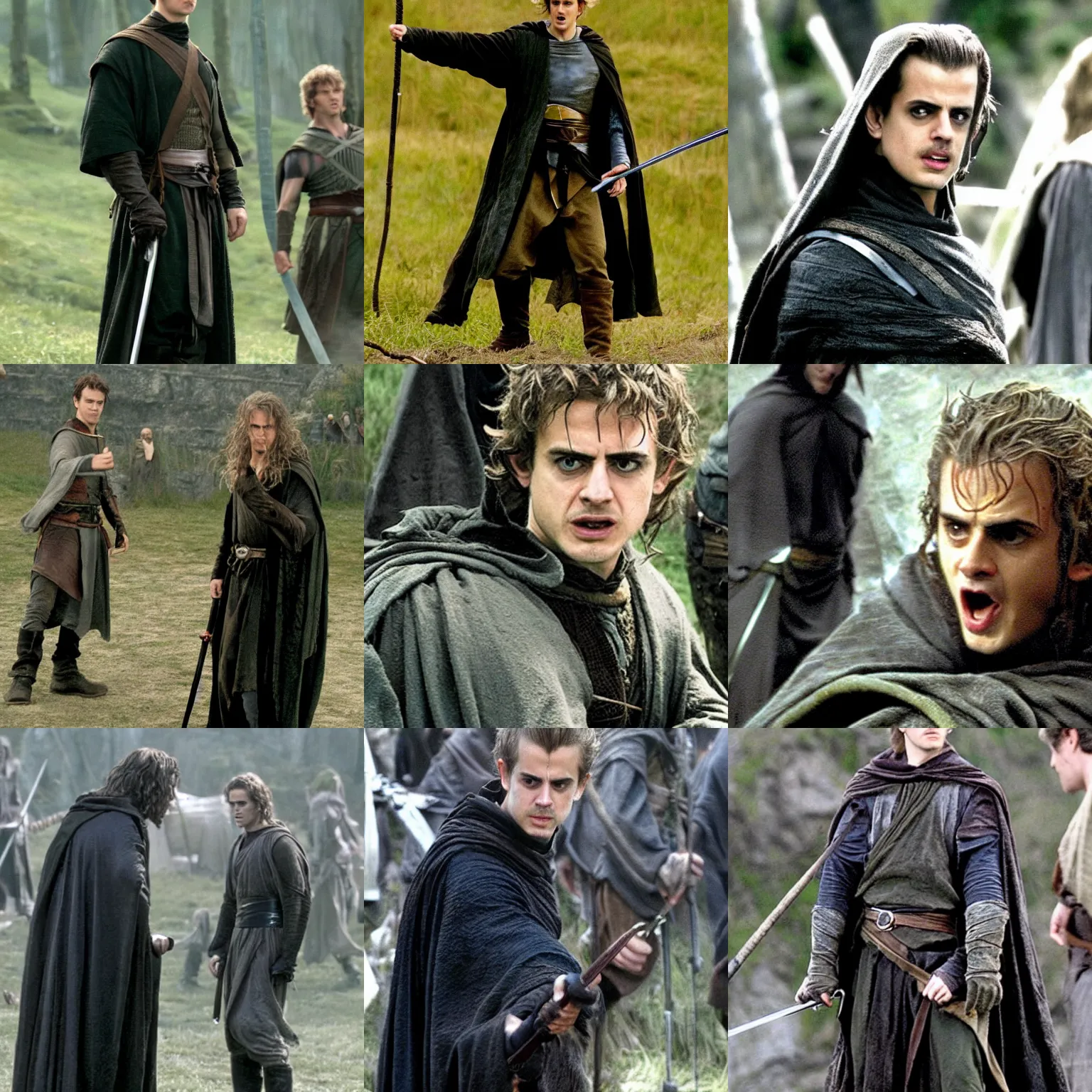 Prompt: angry hayden christensen on the set of lord of the rings