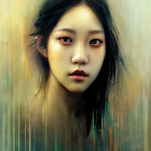 Prompt: jisoo of blackpink, hyperrealistic portrait, bladerunner street, art of elysium by karol bak and agnes cecile, fantasy art, photo realistic, dynamic lighting, artstation, poster, volumetric lighting, very detailed face, 8 k, award winning