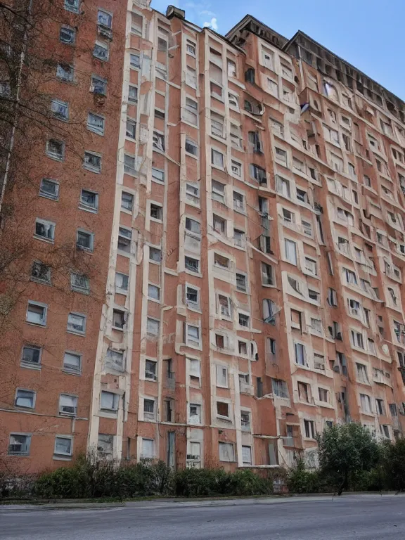 Image similar to soviet apartment building, photo, one object, front side view