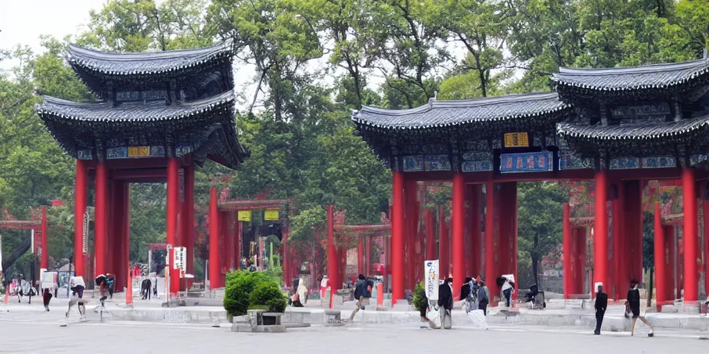 Prompt: tsinghua second gate is beating boya pagoda