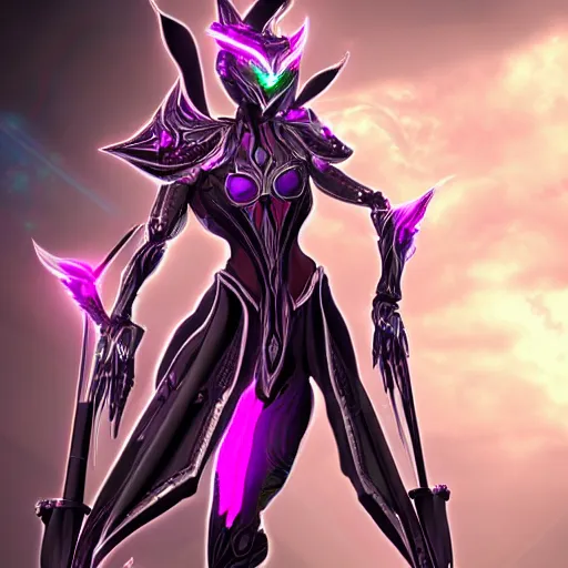 Image similar to highly detailed exquisite fanart, of a beautiful female warframe, but as a robot dragon with glowing purple eyes, shiny silver armor with fuchsia accents, engraved, elegant pose, close-up shot, epic cinematic shot, sharp claws for hands, professional digital art, high end digital art, singular, realistic, DeviantArt, artstation, Furaffinity, 8k HD render