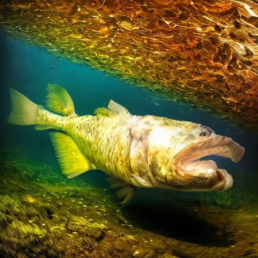 Image similar to incredibly detailed atlantic cod, wide angle shot, backlit, very realistic, underwater, beautiful photo, national geographical, underwater photography, gopro,