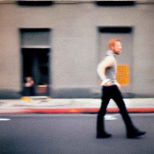 Image similar to portra 800 street photography subject blurry because it's in motion indi rock album cover