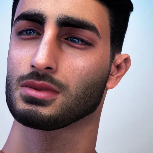 Image similar to a closeup shot of handsome esfand from twitch, gigachad, strong jawline, photorealism, 8k