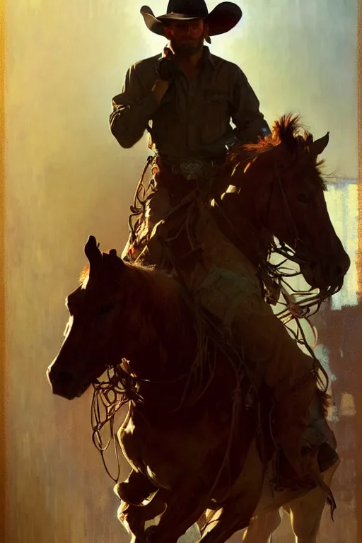 Prompt: hyperrealist portrait of a cowboy by jeremy mann and alphonse mucha, fantasy art, photo realistic, dynamic lighting, artstation, poster, volumetric lighting, very detailed faces, 4 k, award winning