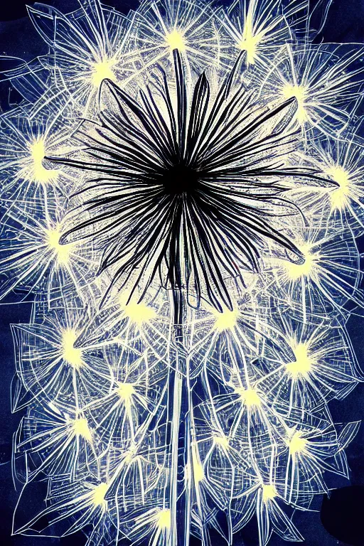 Image similar to nuclear dandelion, symmetrical, highly detailed, digital art, sharp focus, trending on art station, glowing
