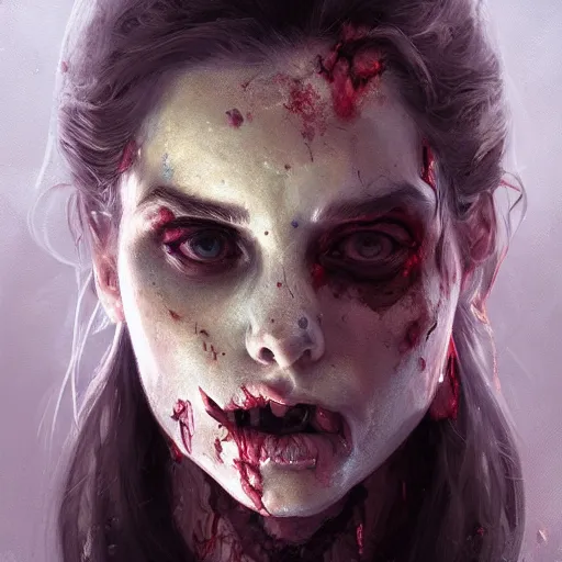 Image similar to beautiful zombie, oil painted character portrait, highly detailed, digital painting, artstation, concept art, sharp focus, illustration, art by artgerm and greg rutkowski and alphonse mucha