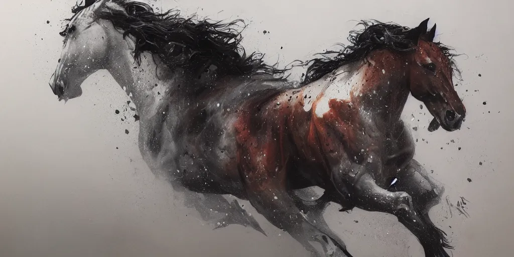 Prompt: highly detailed beautiful oil painting of japanese horses, ink splash, sharp focus, dramatic, dynamic lighting, elegant, harmony, beauty, masterpiece, by riccardo federici, by james jean, by craig mullins, by jeremy mann, by makoto shinkai, by krenz cushart, by greg rutkowski, illustration, ink draw, pen