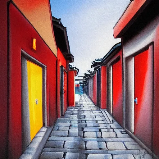 Image similar to a paint of beijing alley by Taiji Harada.