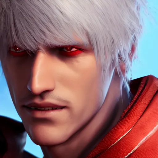 KREA - portrait of dante from devil may cry 4, medium length hair,  realistic, high quality, unreal engine, highly detailed face, sharp focus,  depth of field, ambient lighting, ray tracing, 8k, hdr