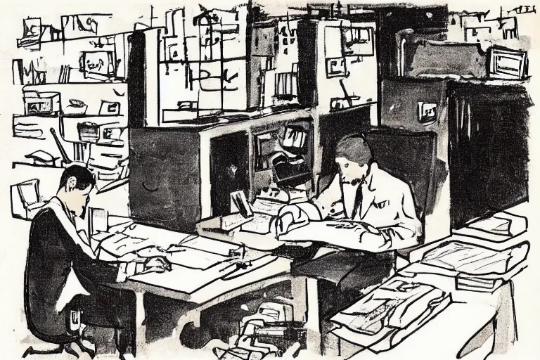 Image similar to “ a jacques kleynhans illustration of office work ”