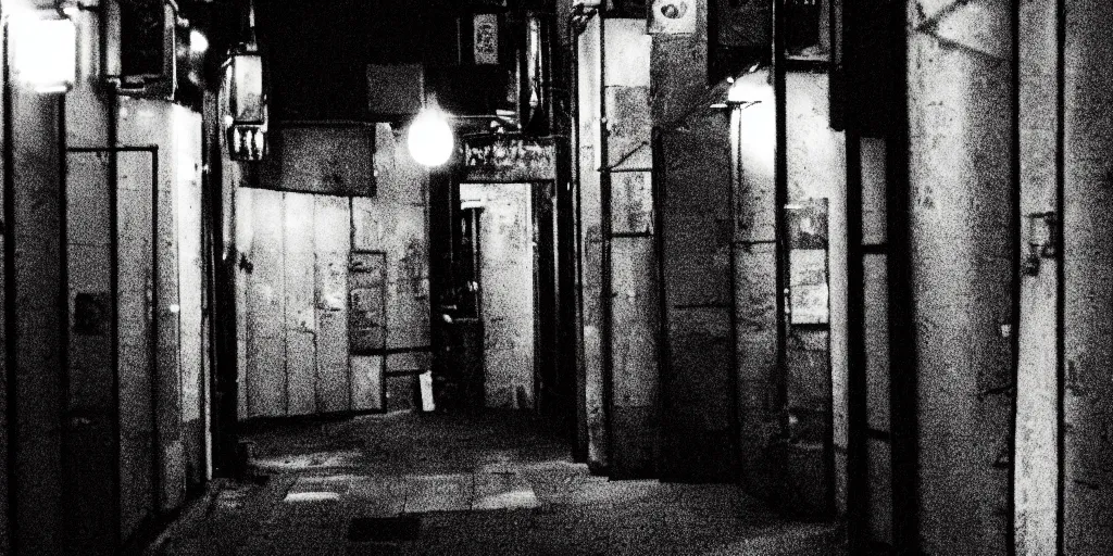 Prompt: An abstract photo of an alleyway in Shinjuku at night, in the style of Saul Leiter