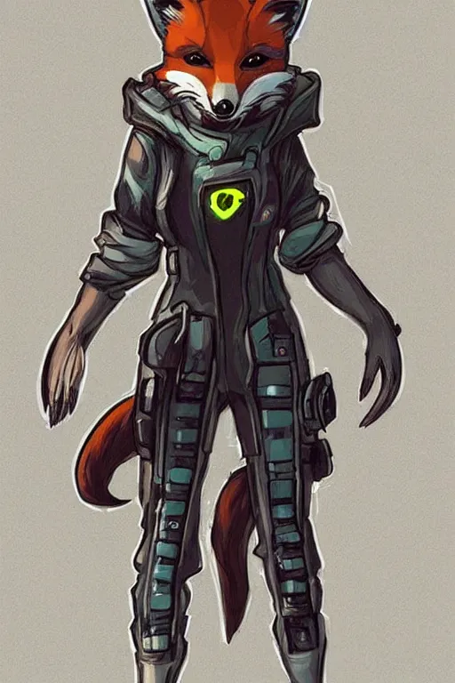 Image similar to a cute cyberpunk anthropomorphic fox with a fluffy tail, comic art, trending on furaffinity, cartoon, kawaii, backlighting, furry art!!!, neon, concept art, glitch art