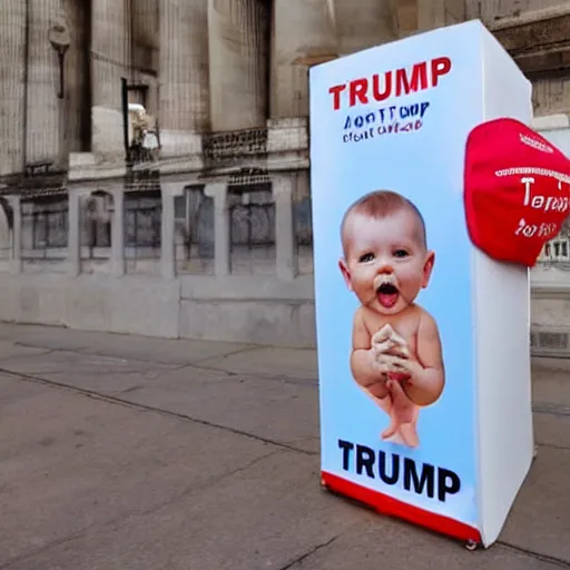 Prompt: popup art of Trump wearing diapers