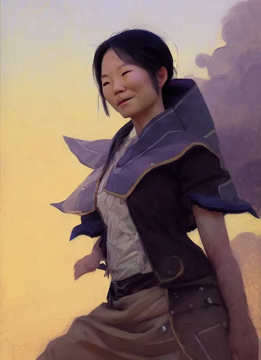 Image similar to portrait of Chin Li from League of Legends practicing, countryside, calm, fantasy character portrait, dynamic pose, above view, sunny day, thunder clouds in the sky, artwork by Jeremy Lipkin and Giuseppe Dangelico Pino and Michael Garmash and Rob Rey and Jean Giraud, very coherent asymmetrical artwork, sharp edges, perfect face, simple form, 100mm