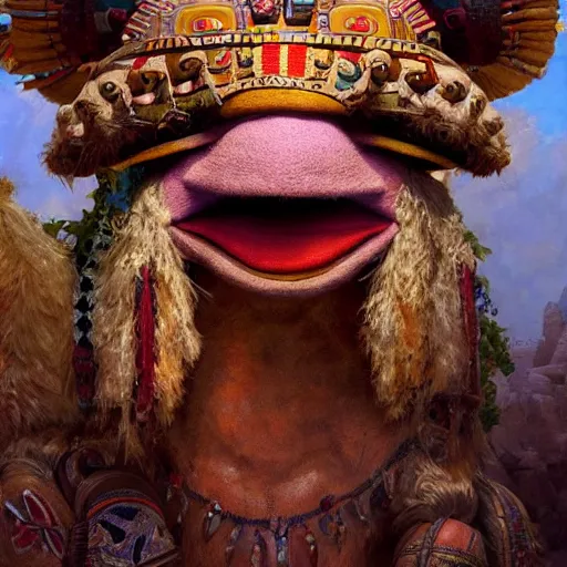 Prompt: an aztec sacrifice muppet, detailed, centered, digital painting, artstation, concept art, donato giancola, joseph christian leyendecker, wlop, boris vallejo, breathtaking, 8 k resolution, extremely detailed, beautiful, establishing shot, artistic, hyperrealistic, beautiful face, octane render, cinematic lighting, dramatic lighting, masterpiece