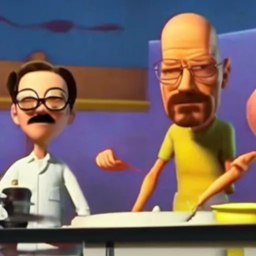 Image similar to a screenshot of Walter White cooking meth in Meet The Robinsons (2007) low quality, vhs quality,