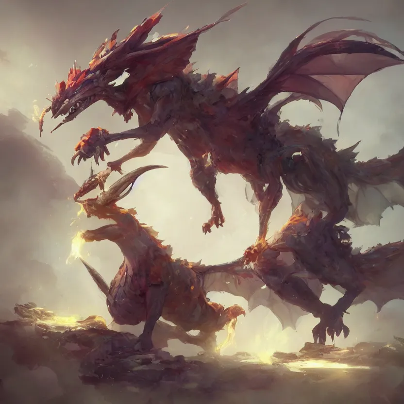 Image similar to a beautiful painting of a pokemon dragon. character design by cory loftis, fenghua zhong, ryohei hase, ismail inceoglu and ruan jia. artstation, volumetric light, detailed, photorealistic, fantasy, rendered in octane