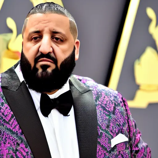 Prompt: dj khaled sadly looking at his empty hands, award winning candid photography