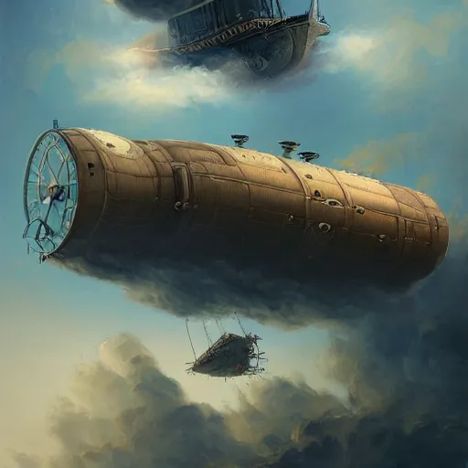 Prompt: a painting of a large steampunk airship fighting another airship in the sky, by charlie bowater, 4 k