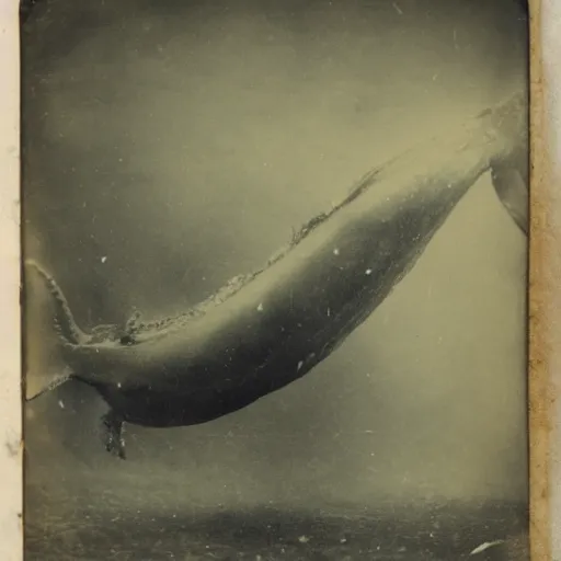 Image similar to tintype photo of underwater giant squid wrapped around a whale