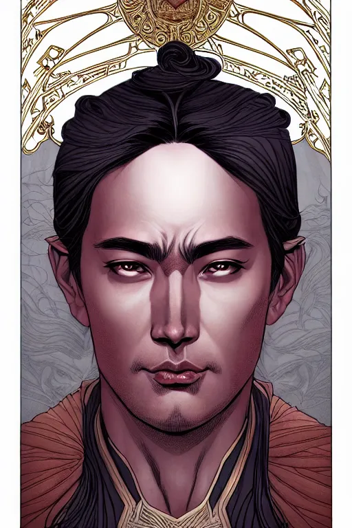 Prompt: comic cover art portrait of a benevolent king on his throne, dnd, high fantasy digital illustration, by jenny frison and sana takeda, intricate details, stunning inking lines, flat colors, 4 k, hd, artstation