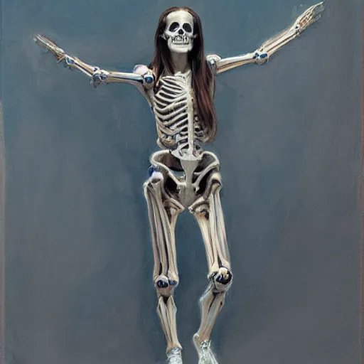 Prompt: portrait of a woman in a spandex skeleton onesie, by donato giancola.