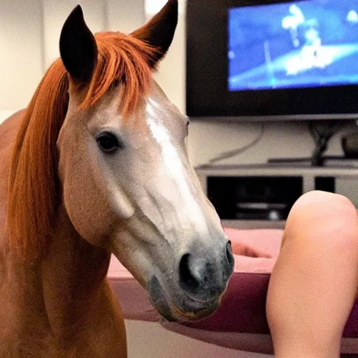 Prompt: horse playing video games