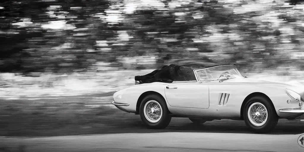 Image similar to photograph, 1958 FERRARI 250 GT, roadster, by Peter Singhof, press release, cinematic, PCH, 8k, depth of field, bokeh. rule of thirds