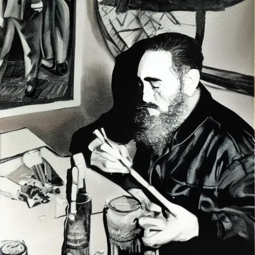 Prompt: Fidel Castro having a joint, painting of Sebastian Murphy