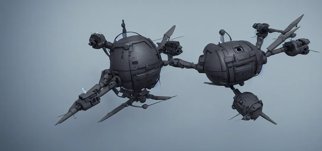 Image similar to futuristic small spherical aerial recon battle drone, hard surface, symmetrical, highly detailed, 8 k, rendered in octane