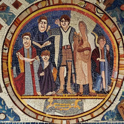 Prompt: harry potter in a ancient greek mosaic