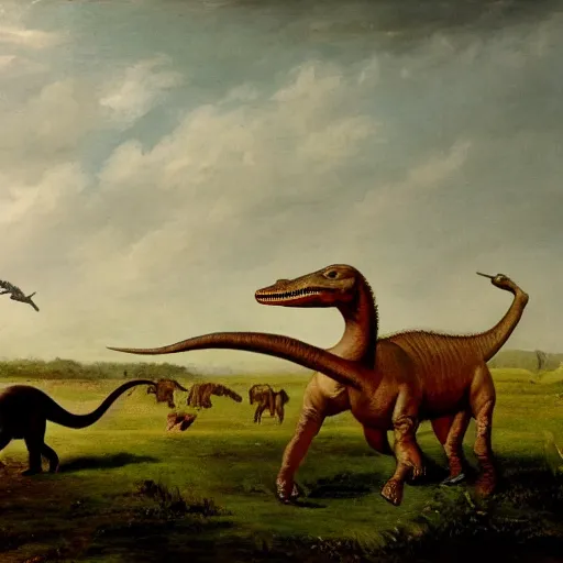 Image similar to hunters chasing a diplodocus in the plains