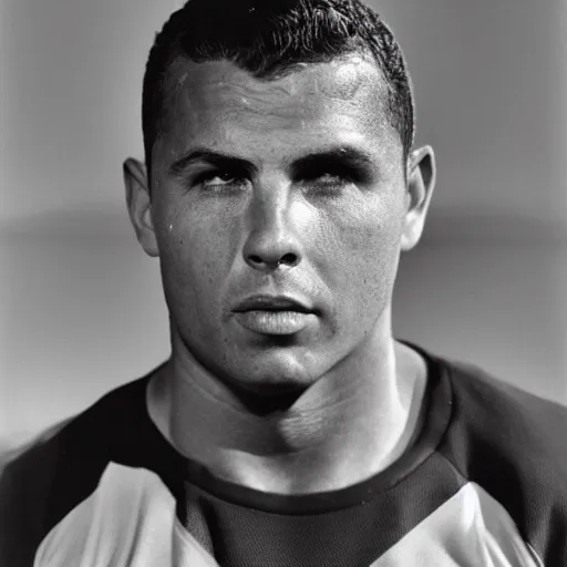 Image similar to real ronaldo by yousuf karsh, head and shoulders, faint smile