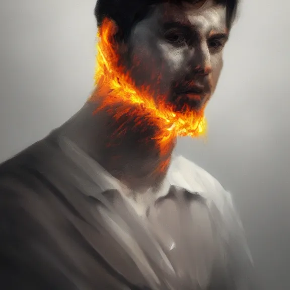 Prompt: portrait. abstract matte painting of a man on fire. Francisco Goya, ArtStation