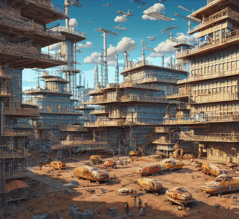 Image similar to hyperrealism photography hyperrealism concept art of highly detailed beavers builders that building highly detailed futuristic sci - fi city by wes anderson and hasui kawase and scott listfield sci - fi style hyperrealism rendered in blender and octane render volumetric natural light