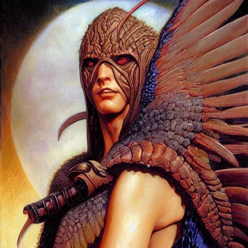 Image similar to portrait of a wing warrior, by Gerald Brom