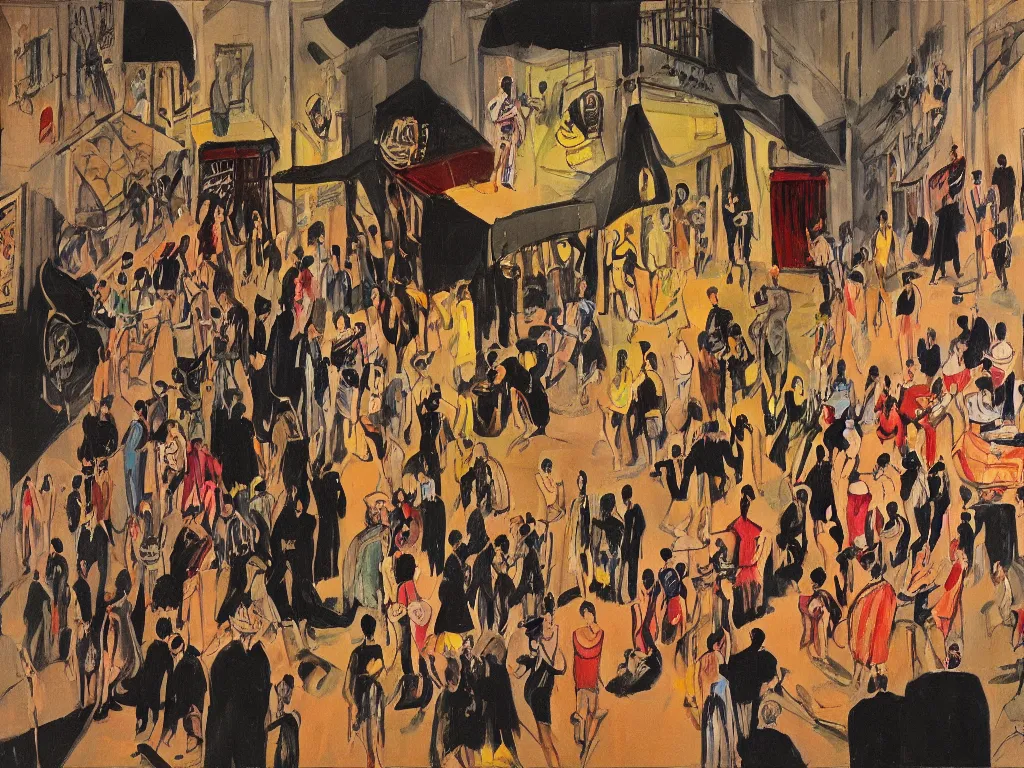 Prompt: nightlife in lisbon, feminist view, lisbon city at night, art in the style of paula rego