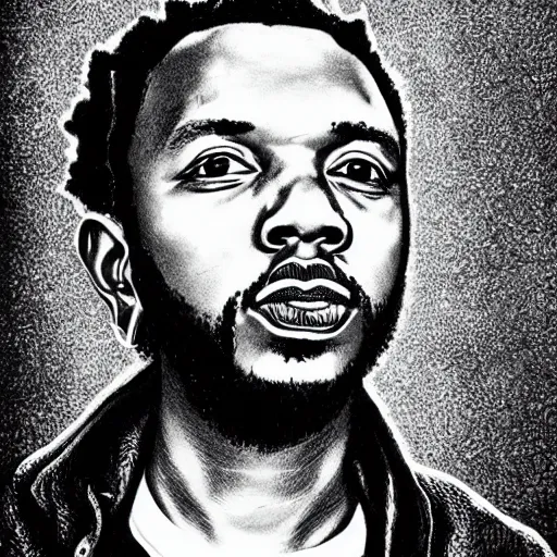 Image similar to kendrick lamar, portrait, by dan hillier