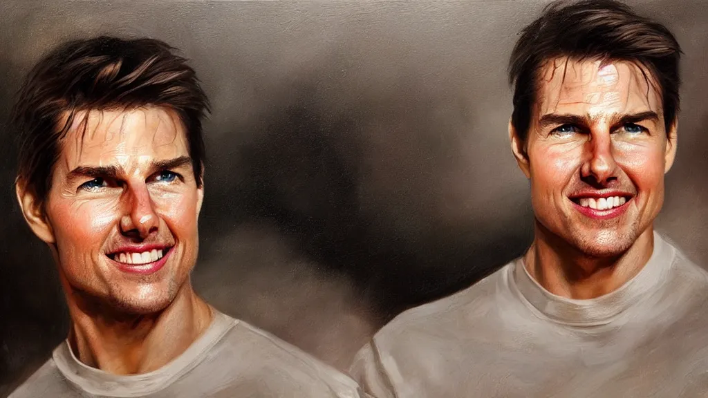 Image similar to The most beautiful portrait of Tom Cruise in the world; trending on artstation; oil on canvas; anatomically correct face; extraordinary masterpiece!!!!!!; 8k