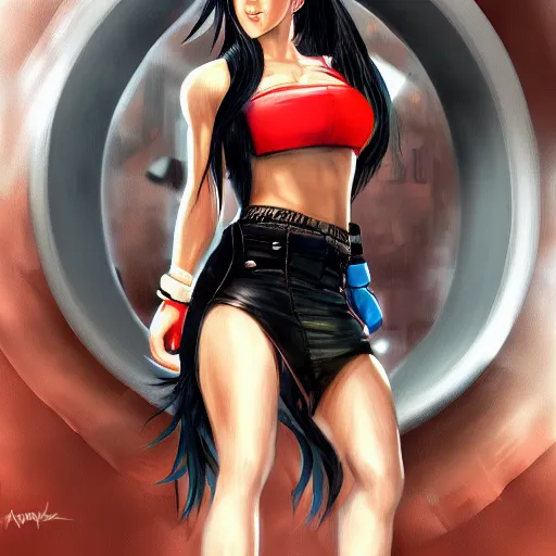 Prompt: high quality portrait of tifa lockhart, detailed background, trending on artstartion