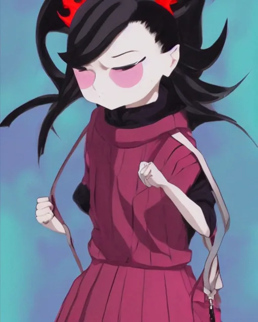 Image similar to Nezuko with single horn wearing Balenciaga, art of ‘B.c.N.y.’ and Toni Infante, demon anime girl