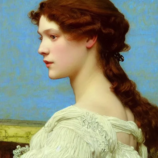 Prompt: portrait en buste of lea seydoux in an edwardian dress by frederic william burton and frederic leighton, abundantly detailed, perfectly detailed eyes