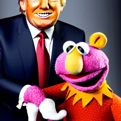 Image similar to studio portrait still of muppet!!!!! donald trump!!!!!! as a muppet muppet as a muppet, 8 k, studio lighting, key light,