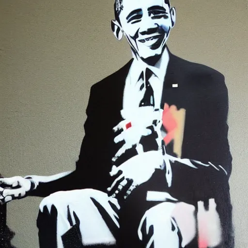 Image similar to obama as a banksy painting