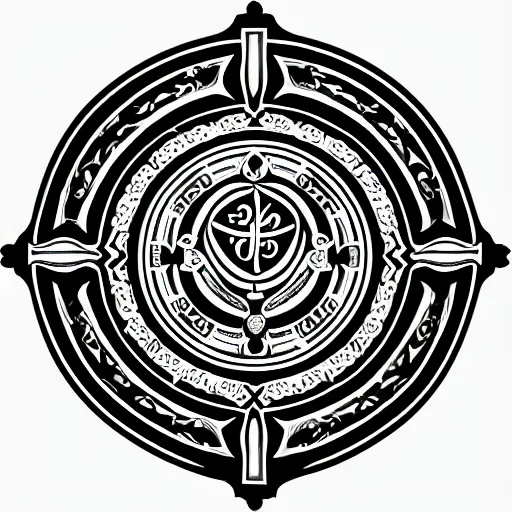 Image similar to graphic vector design of ancient christian trinity catholic seal, black and white, san benito, old testament medallion, circular, ornate, intricate,