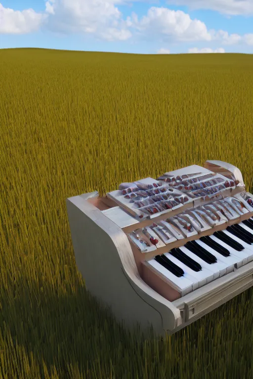 Prompt: a large organ in the middle of a field, trending on artstation, render, 3 d, octane, 4 k, 8 k, unreal engine, cinema 4 d